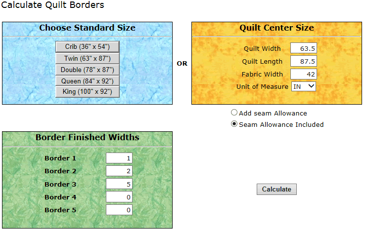 MyWebQuilter Free Quilt Calculators Block Patterns Software